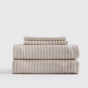 European Linen Stripe Sheet Set in Natural/White Stripe