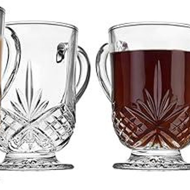 Godinger Coffee Mugs, Tea or Hot Water Glass Cups - Dublin Collection, Set of 4, 10 fluid ounces (Pack of 2)
