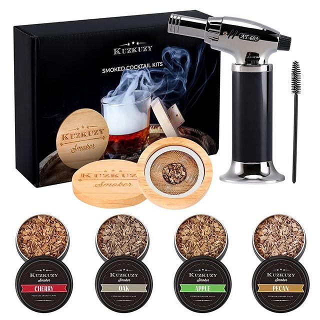 Cocktail Smoker Kit with Torch – 4 Flavors Wood Chips – Bourbon, Whiskey Smoker Infuser Kit, Old Fashioned Drink Smoker Kit, Birthday Bourbon Whiskey Gifts for Men, Dad, Husband (Without Butane)