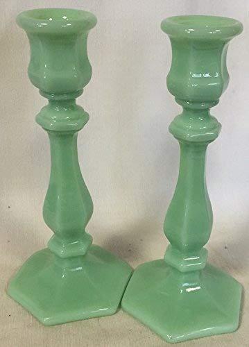Candlestick Holders Set of 2 - Paneled - Mosser Glass USA (Jade)