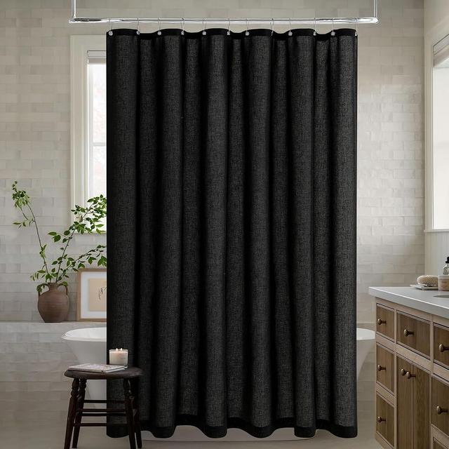 DUKIYO Black 96 Inch Shower Curtain Linen Extra Long Shower Curtains for Bathroom Boho Farmhouse Modern Water Repellent Extra Tall Drapes 72x96 Inches Long Cloth with Hooks 8 Ft