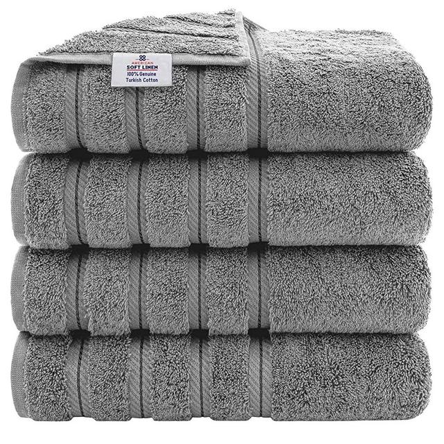 American Soft Linen Luxury Hotel & Spa Quality, Turkish Cotton, 27x54 Inches 4-Piece Bath Towel Set for Maximum Softness & Absorbency, Dry Quickly - Rockridge Grey