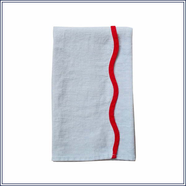 SCALLOP TRIM LINEN NAPKINS, SET OF 4, BLUE