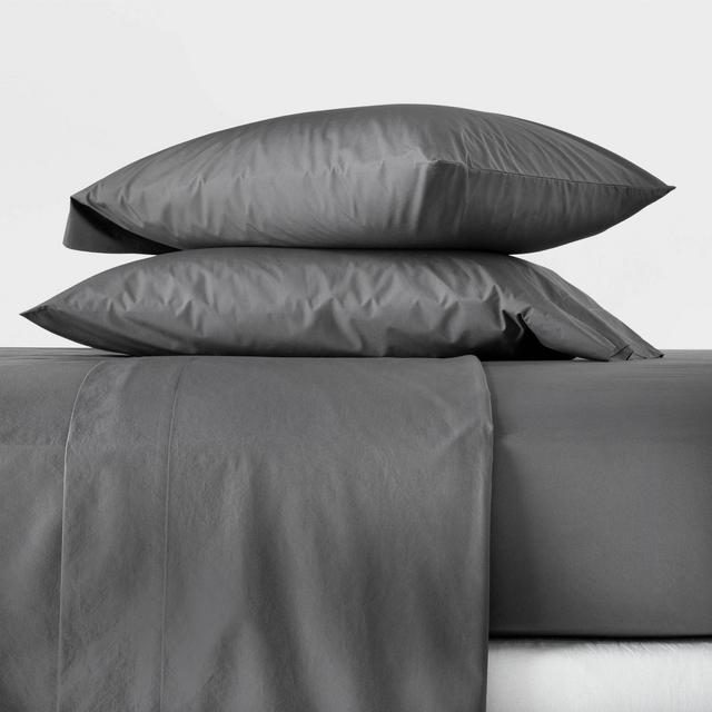Full Washed Supima Percale Solid Sheet Set Dark Gray - Casaluna™