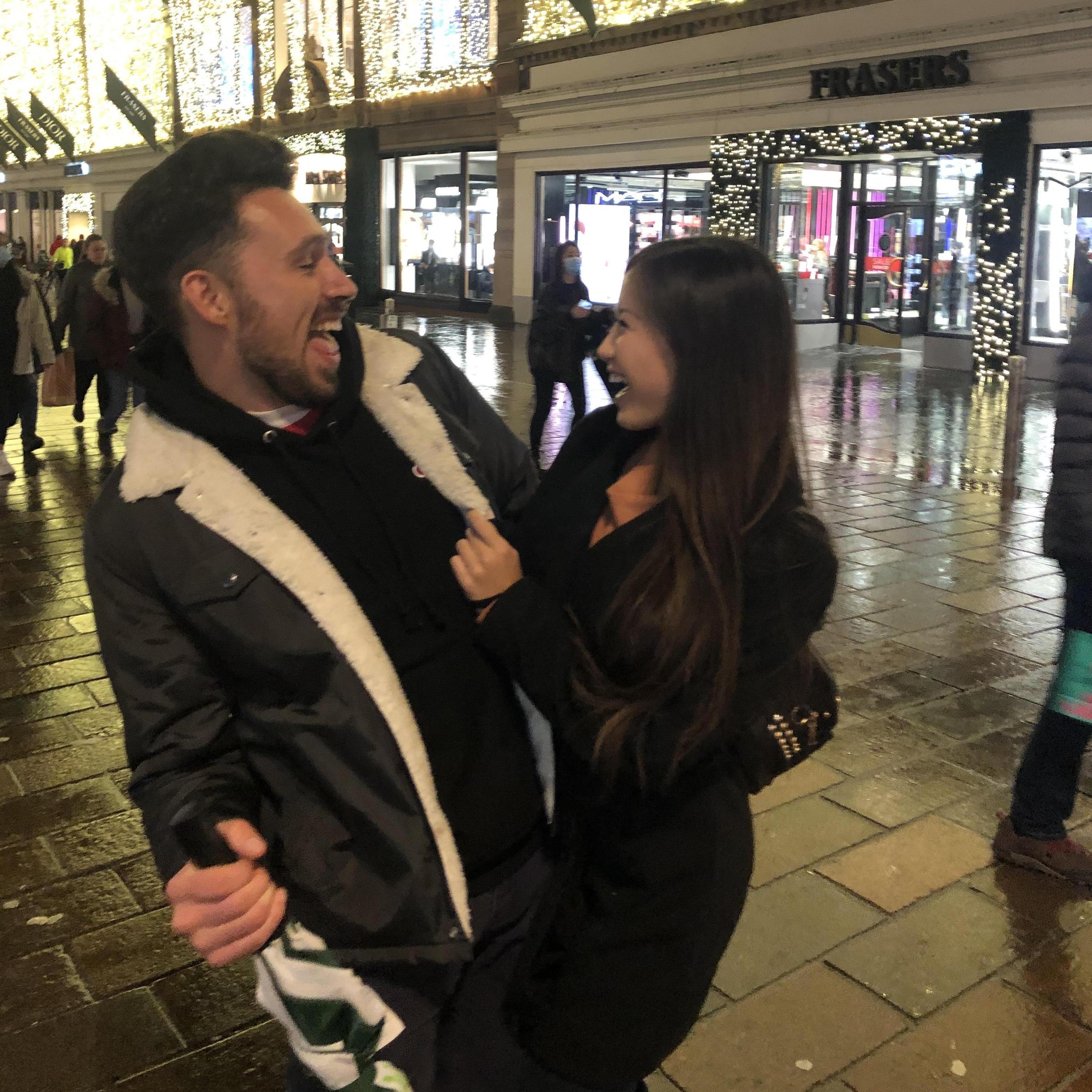 Sharing endless laughs on a rainy night in Glasgow.