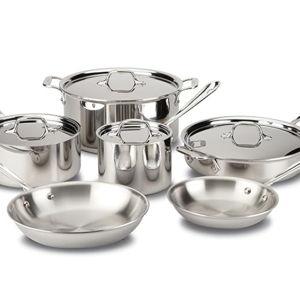 All-Clad D3 3-Ply Stainless Steel Cookware Set 10 Piece, Induction Compatible, Oven Broiler Safe 600F, Kitchen Cooking Set w/ Fry Pans, Saucepans, Saute Pans, Stockpot, Lids, Pots and Pans, Silver