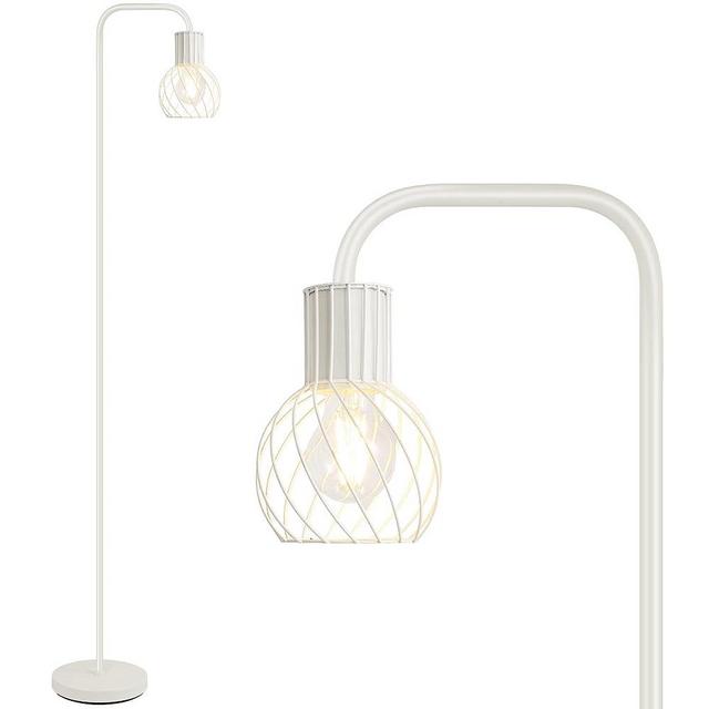 Industrial Floor Lamp, White Standing Lamp Modern with 6W LED Bulb, Foot Switch, Metal Tall Floor Lamps for Living Room, Bedroom, Office, Den, Vintage Stand Up Light, Minimalist Mid Century Pole Lamp