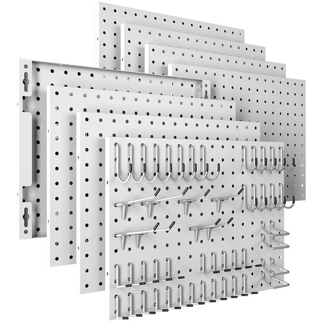 Spampur Peg Board, 8 Pack Metal Pegboard Panels with 50 Hooks, White Pegboards Wall Organizer, Peg Board for Walls Home, Garage Tool Storage, Office Organization, Craft Room