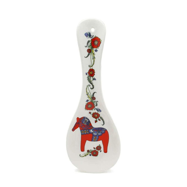 Decorative Ceramic Kitchen 10" Spoon Rest Swedish Themed Orange-Red Dala Horse | ScandinavianGiftOutlet
