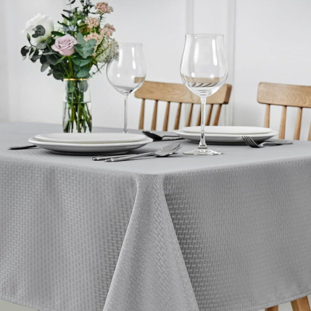 maxmill Rectangle Tablecloth Weaved Texture Design Water Resistant Wrinkle Free Spill-Proof, Soft Table Cloth for Dining Room Decoration, Banquet Parties Holiday Dinner, 52 x 84 Inch Light Grey