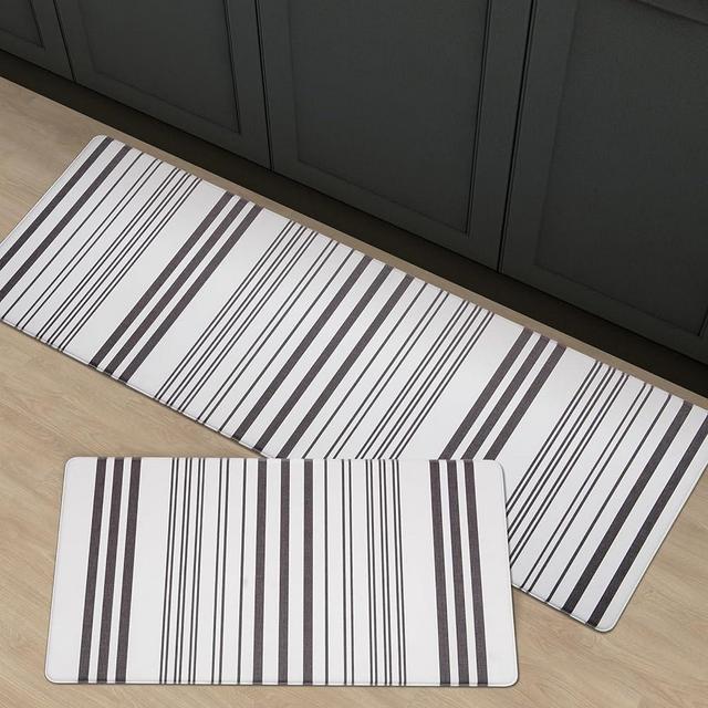 FRESHMINT Farmhouse Stripe Anti-Fatigue Kitchen Mat Set of 2, Cushioned Foam Kitchen Mats for Floor, Waterproof Non Slip Comfort Mat, Modern Kitchen Rug for Kitchen Decor, Sink, Laundry, Office