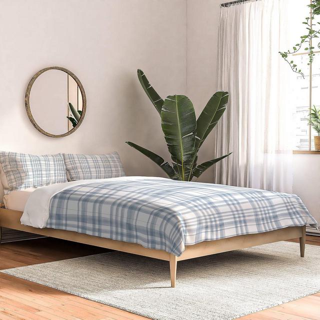 Full/Queen Little Arrow Design Co Winter Watercolor Plaid Blue Comforter Set - Deny Designs: Microfiber, 300 Thread Count, 3-Piece Set