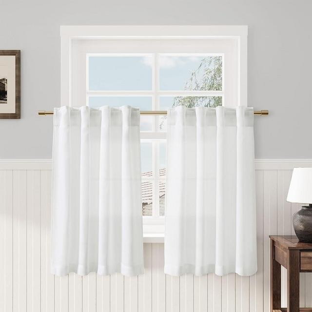 Off White Natural Linen Textured Curtains 36 inches Length Light Filtering Semi Sheer Short Curtains Back Tab Pocket Kitchen Tier Window Curtain for Bathroom 30x36