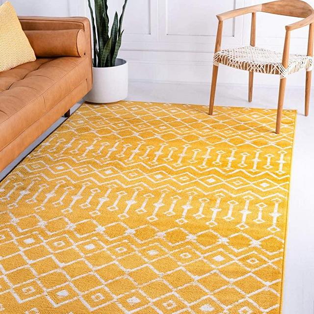 Rugs.com Geometric Kasbah Trellis Collection Rug – 8' X 10' Yellow Low Pile Rug Perfect for Living Rooms, Large Dining Rooms, Open Floorplans