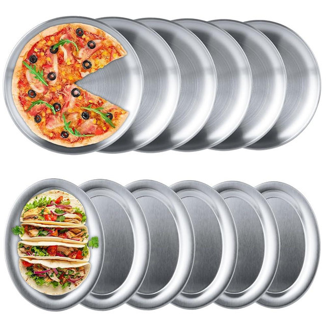 GBACHOOSE 12 Pack Pizza Pan 8 inch Stainless Steel Serving Tray for Oven, Pizza Sheet Platter Non-Stick Coating Pizza Plate for Oven Kitchen Baking Home Restaurant