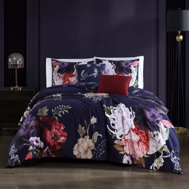 Bebejan Deep Purple Garden 100% Cotton 5-Piece Reversible Comforter Set - Queen