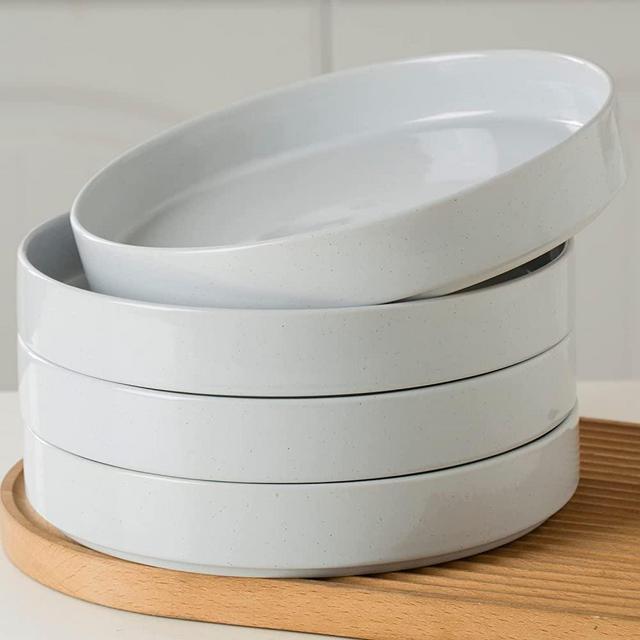 famiware Nebula Pasta Bowls for 4, 8.75" Salad Bowl Sets, Large Wide Bowls for Serving Dinner, Light Gray