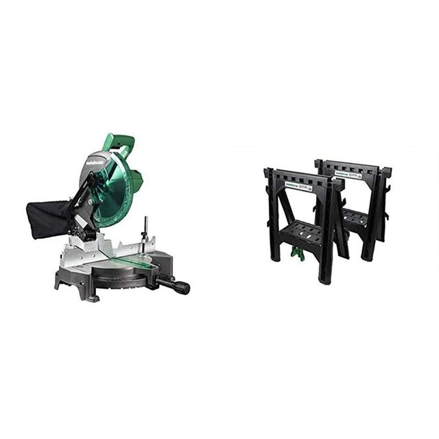 Metabo HPT Compound 10" Miter Saw with Sawhorses