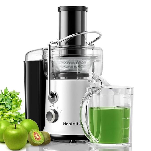 650W 3 Speeds Juicer Machines Vegetable and Fruit, Healnitor Centrifugal Juice Extractor with Wide 3” Feed Chute, Easy to Clean, BPA-Free Compact Centrifugal Juice Maker, White
