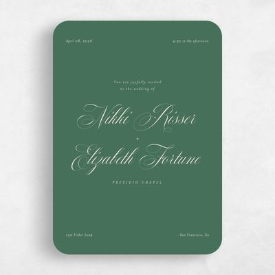 Green Rounded Wedding Invitation - Thorn Script
