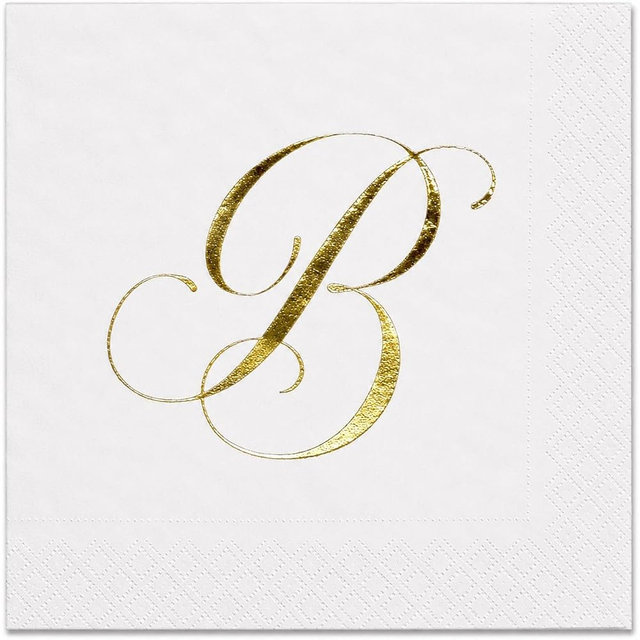 Gift Boutique 100 Gold Monogram Cocktail Napkins Letter B Disposable Paper Pack Elegant Metallic Golden Foil Hand Napkin for Powder Room Wedding Holiday Birthday Party Baby Shower Decorative Towels
