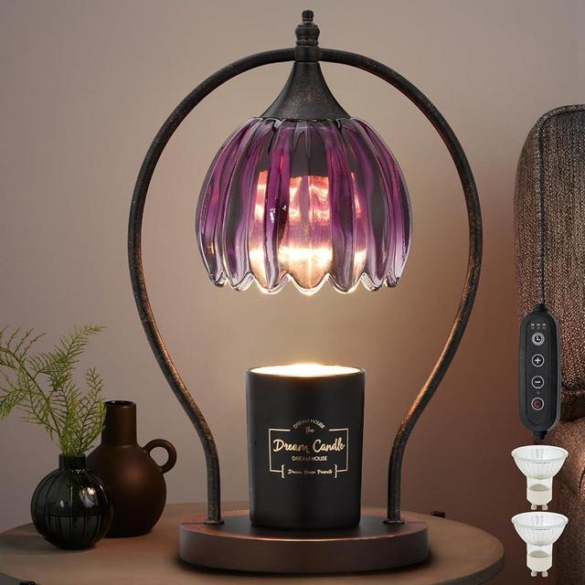 Candle Warmer Lamp, Dimmable Candle Warmer with Timer, Vintage Candles Wax Warmers for Jar Candles Birthday Gifts for Women, Christmas Gifts for Mom, Home Decor for Bedroom Living Room, Purple Black