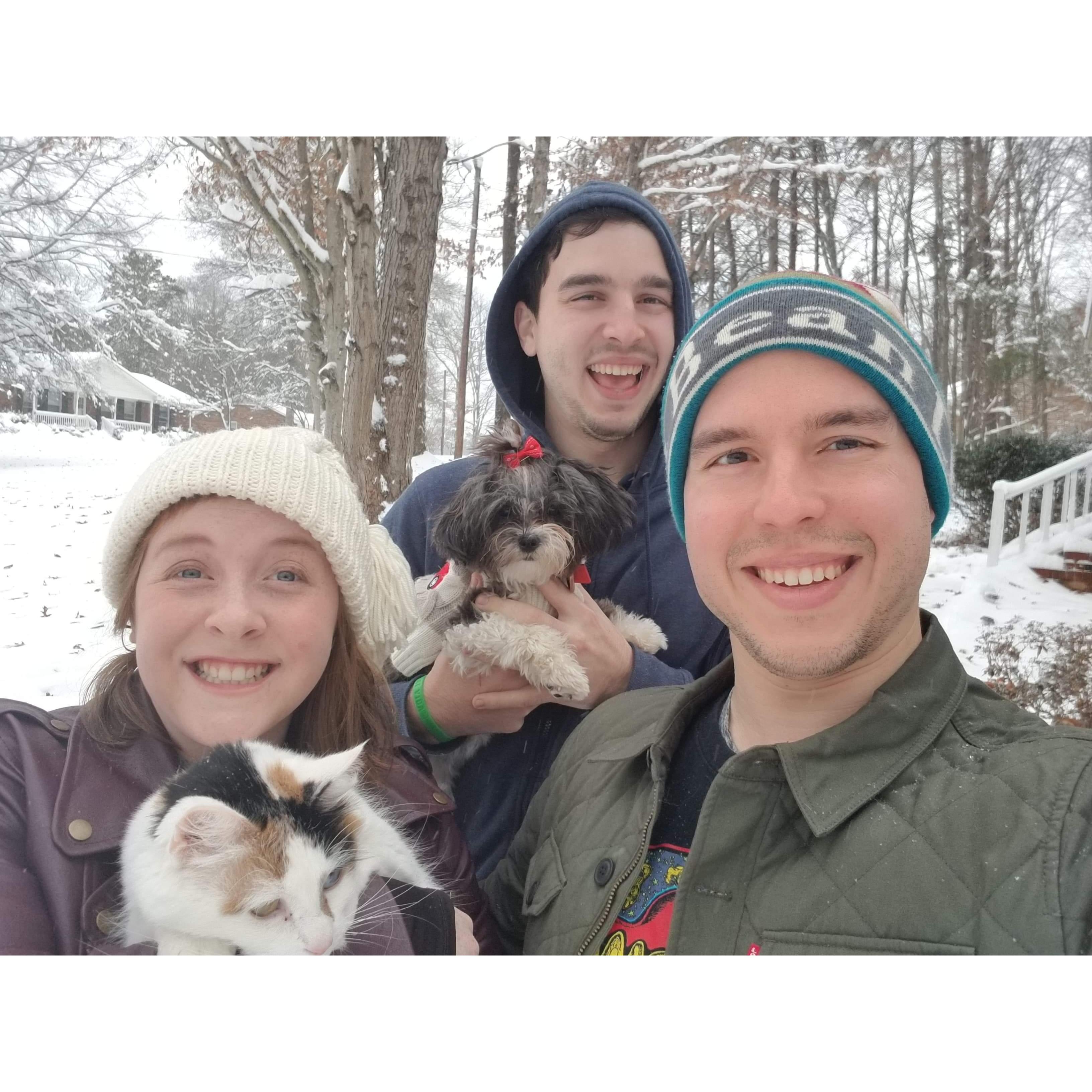 This is the updated version of our Christmas card. It includes Bailey and Lilo our two favorite domesticated furbabies plus John.