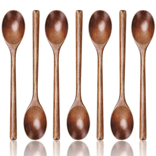 Hefild 7PCS Wooden Spoons for Eating, 9.3Inch Large Wooden Ladles for Mixing Stirring Tasting and Baking, Extra Long Handle Spoons for Serving Pasta and Big Bulk Cooking Utensils Set