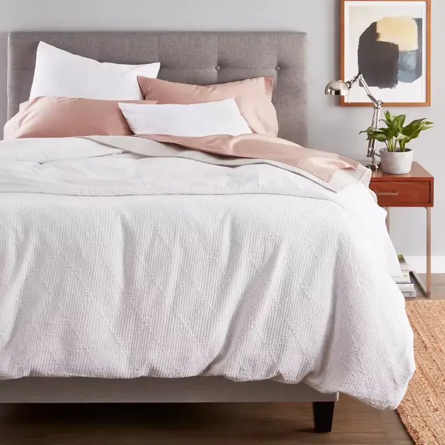 Nestwell™ Pleated Rhombus 3-Piece Full/Queen Duvet Cover Set in White