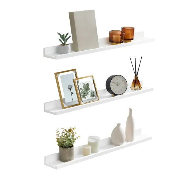 SONGMICS Floating Shelves, Set of 3 Wall Shelves, 31.5-Inch Wide, for Photo Frames and Trinkets, White