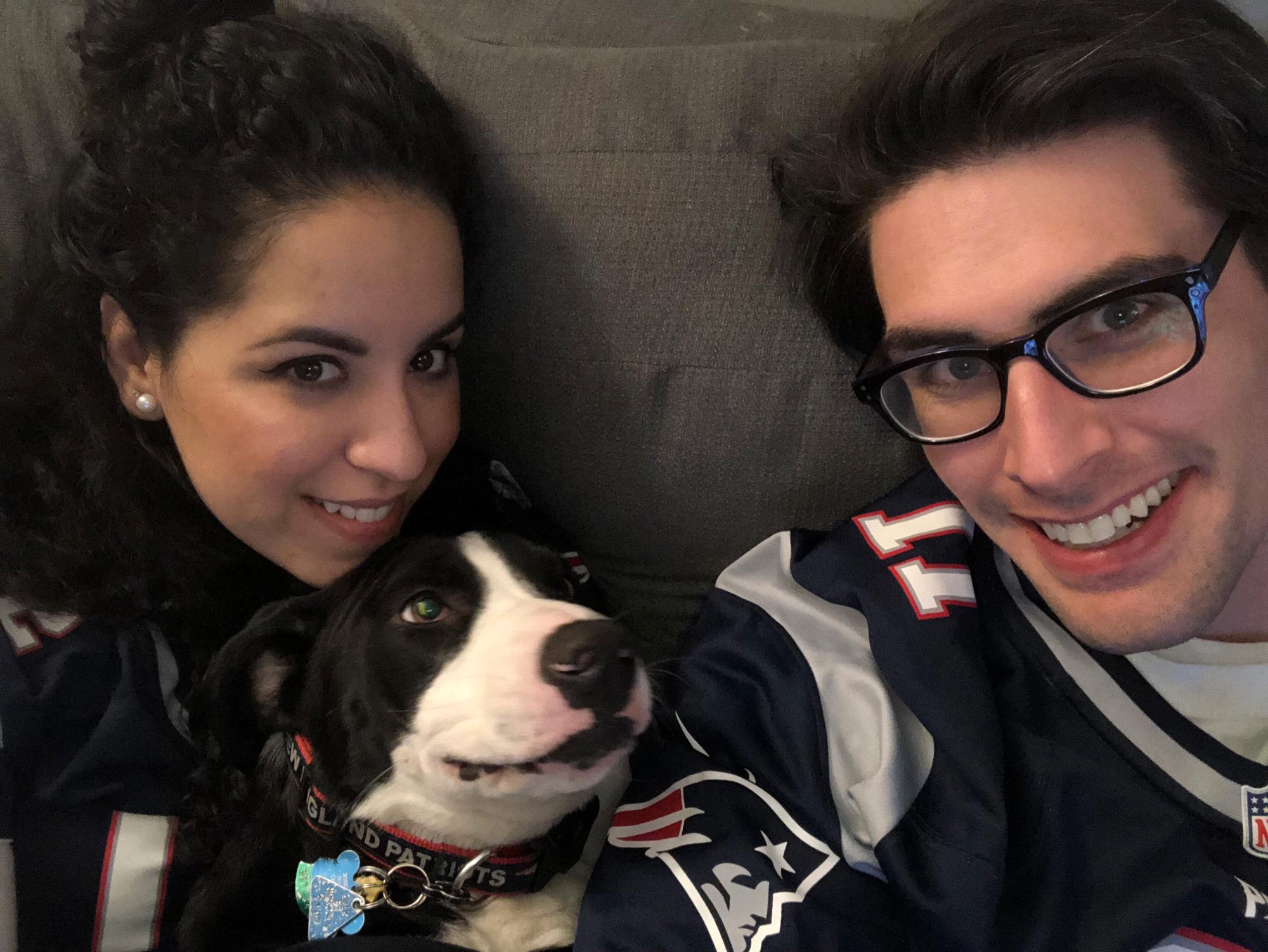 Us with our puppy Olivier.