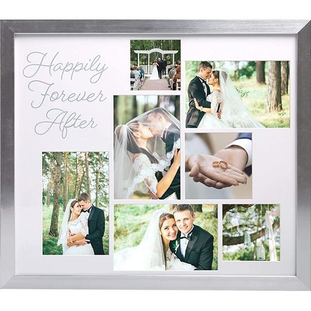 Kate & Milo Happily Ever After Collage Picture Frame, Newlyweds, Wedding or Bridal Shower Gift, Silver