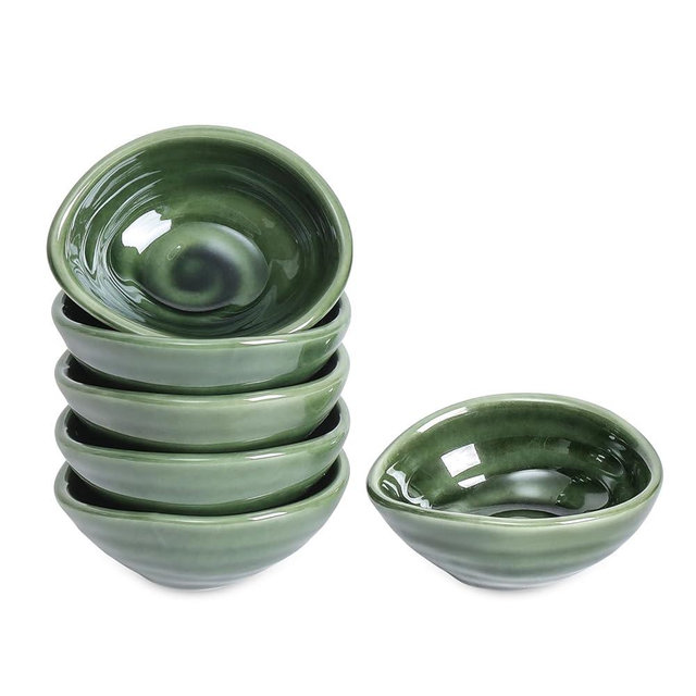 vicrays Ceramic Dipping Sauce Bowls – Small Charcuterie Dip Cups Cooking Prep Condiment Oil Dish Mini Tapas Plates for Soy Sushi Salsas Wasabi Appetizer Dessert - Set of 6 Green