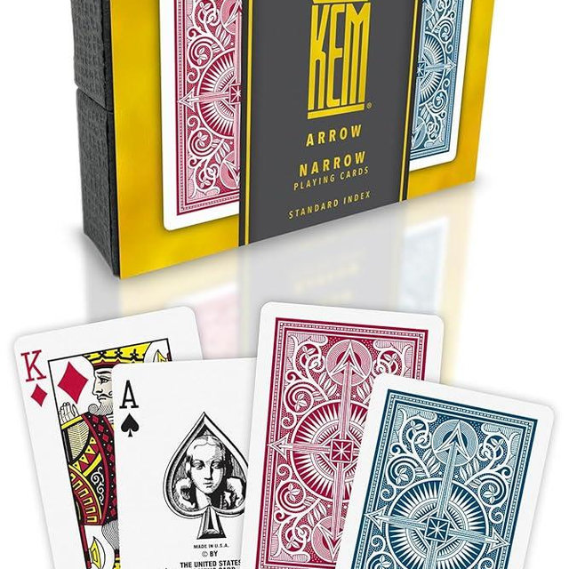 KEM Arrow Red and Blue Plastic Playing Cards, Standard Index, Bridge Size, Premium Playing Cards, Casino Grade Poker Playing Cards, 2 Decks of Cards