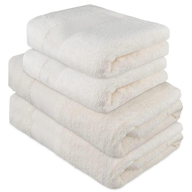 ATEN Homeware Luxury Egyptian Cotton Bath & Hand Towels - 600 GSM 4 Pieces Set of 26x54 inches Bath Towels & 16x32 inches Hand Towels (2 Each) - Highly Absorbent and Quick Dry Towel Set - Cream