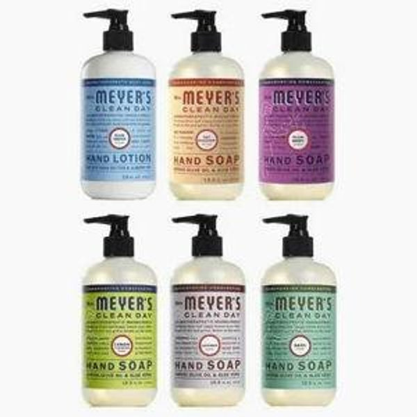 Mrs. MEYER'S Clean Day Liquid Hand Soap 6 Pack Variety Pack, Clementine, Basil, Lavender, Rain Water, Oat Blossom, Lemon Verbena, 12.5 OZ Each, 1 CT