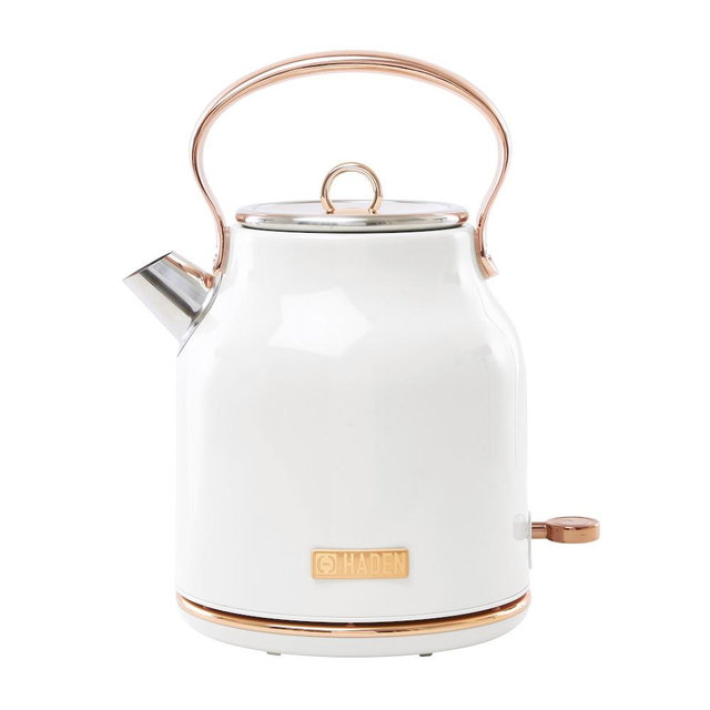 Haden Heritage Stainless-Steel Electric Cordless Kettle, 1.7-L, Ivory & Copper