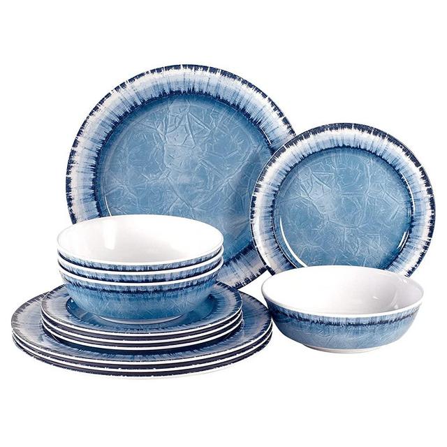 AELS Melamine Dinnerware Set of 12 Pcs Dinner Dishes Set for Indoor and Outdoor Use, Dishwasher Safe, Lightweight Unbreakable, Navy Blue