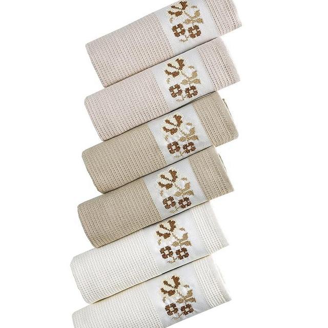 Kafthan - Dish Towels Set - Turkish Cotton Fast Dry Absorbent Kitchen Towels - Waffle Weave - Multicolor Soft Cleaning Towels - Reusable - Home and Kitchen - 18”x28” (Taupe (Floral), 6)