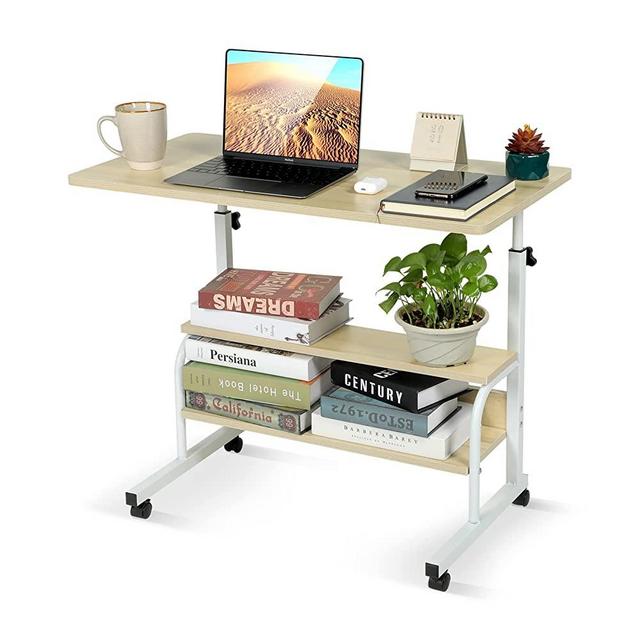 Computer Desk Home Office Student Writing Standing Desk with Storage, Kids Study Desk Laptop Table for Small Space, Small Portable Stand Up Desk for Home Bedroom, Adjustable Rolling Desk 32x16 inch