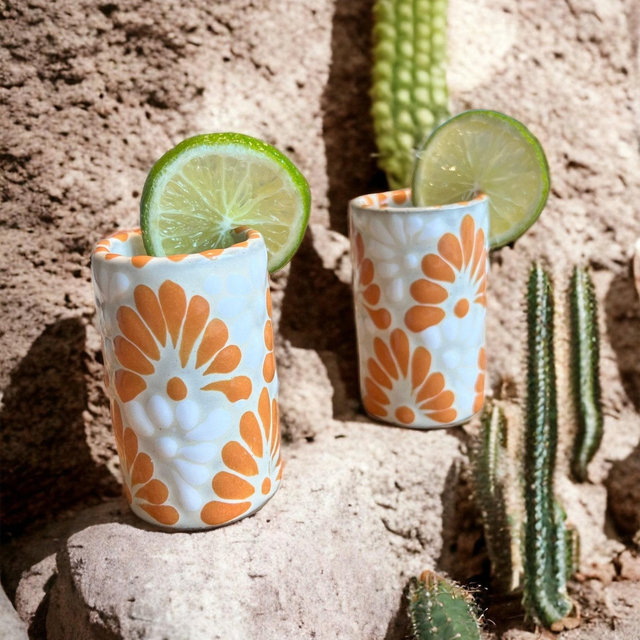 Orange Talavera Shot Glass – Handmade Mexican Pottery Favor for Weddings & Parties
