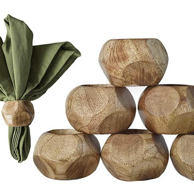 Wooden Napkin Rings, Set of 6 for Your Table Napkins, Beautiful Napkin Holders for Your Kitchen Decor, Handcrafted and Imported from India by Little Panda Co.