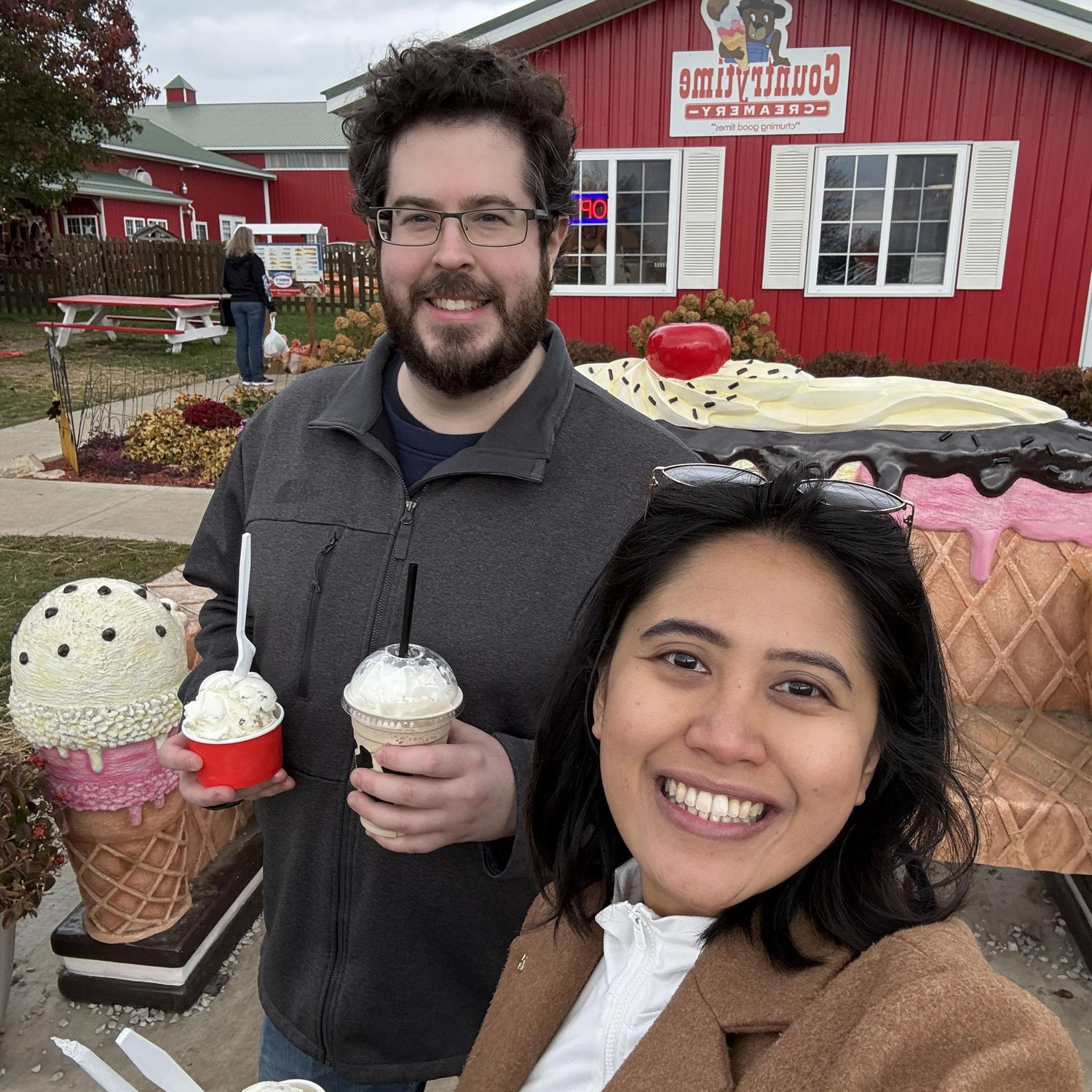 Fall weather, ice cream together.