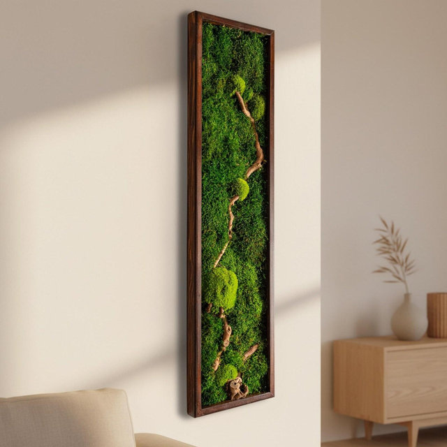 Preserved Stabilized Moss and Wood Wall Art, Vertical Wooden Frame Moss Wall Decor, Nature Moss Wall Art, New Home Gift, Wall Hanging