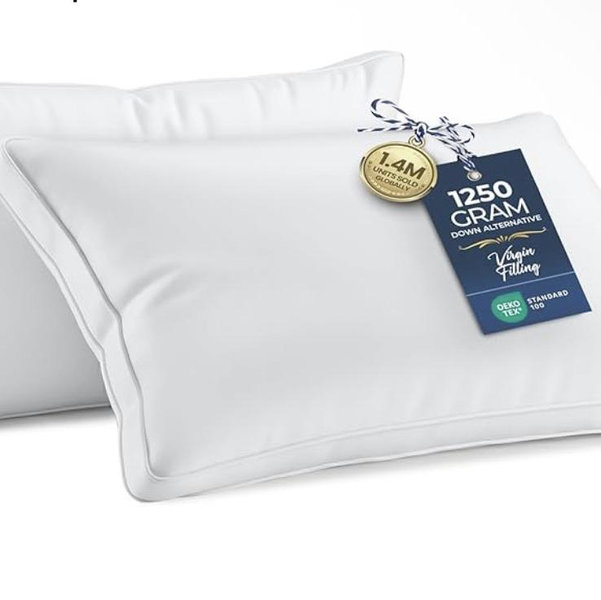 Bed Pillows for Sleeping (White), Set of 2, Soft & Fluffy Pillow with Down Alternative Filling, Cooling
