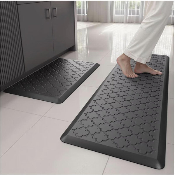 BLACK - Kitchen Mats for Floor 2 Piece - Anti Fatigue Mats for Kitchen Floor - Non Slip Cushioned Rugs for Standing, Office, Sink, Laundry