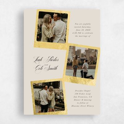 Classic Greige, Beige Wedding Invitation - Essex Multiphoto Foil