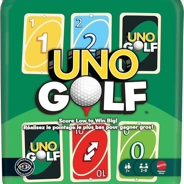 Mattel Games UNO Golf Card Game in Storage & Travel Tin for Kid & Family Nights, Parties & Vacations, 2 to 8 Players Ages 7+ Years (Amazon Exclusive)