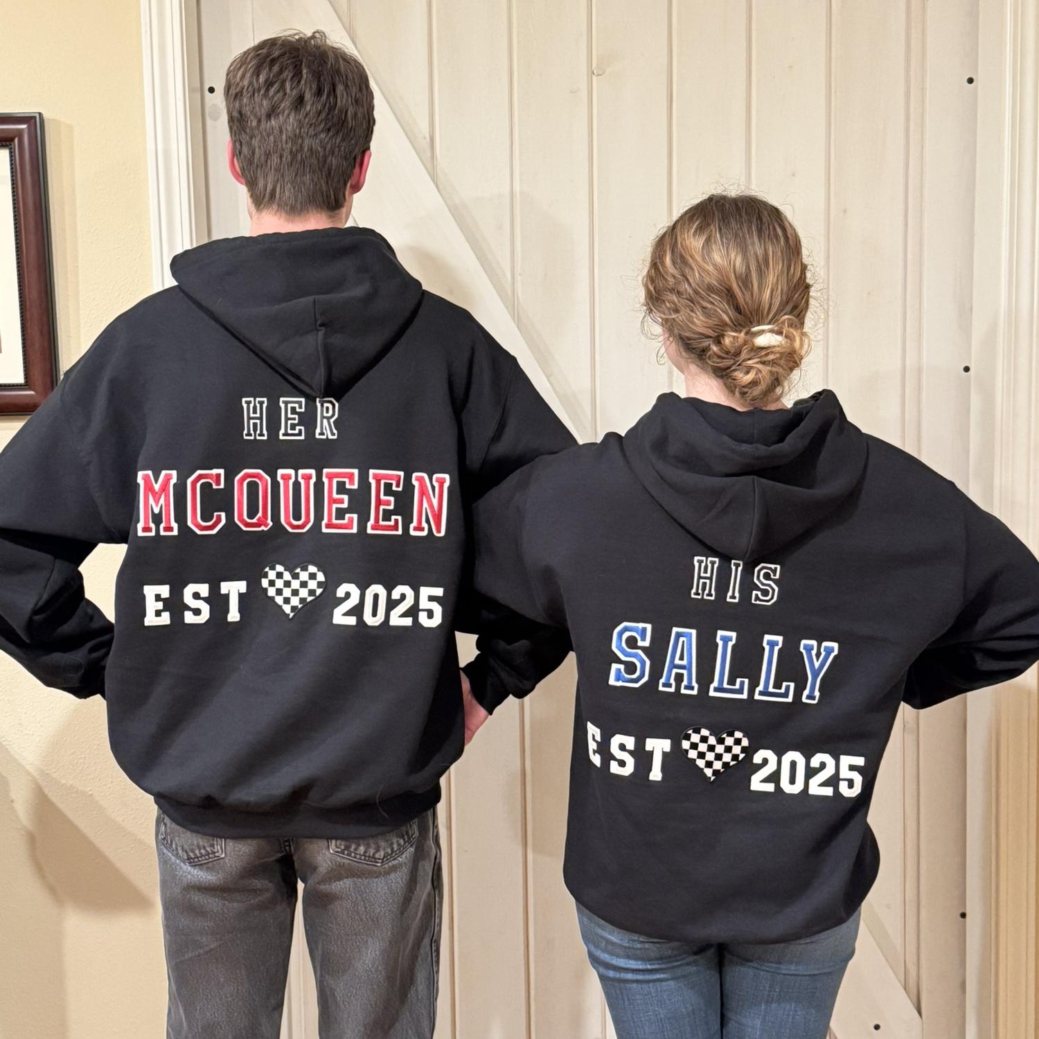 DIY’d couple sweatshirts based off the movie Cars