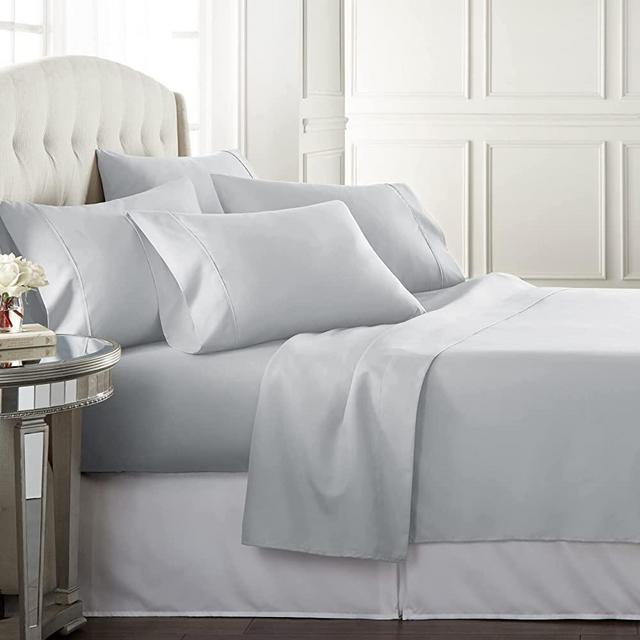 Danjor Linens Queen Size Bed Sheets Set - 1800 Series 6 Piece Bedding Sheet & Pillowcases Sets w/ Deep Pockets - Fade Resistant & Machine Washable - Light Gray